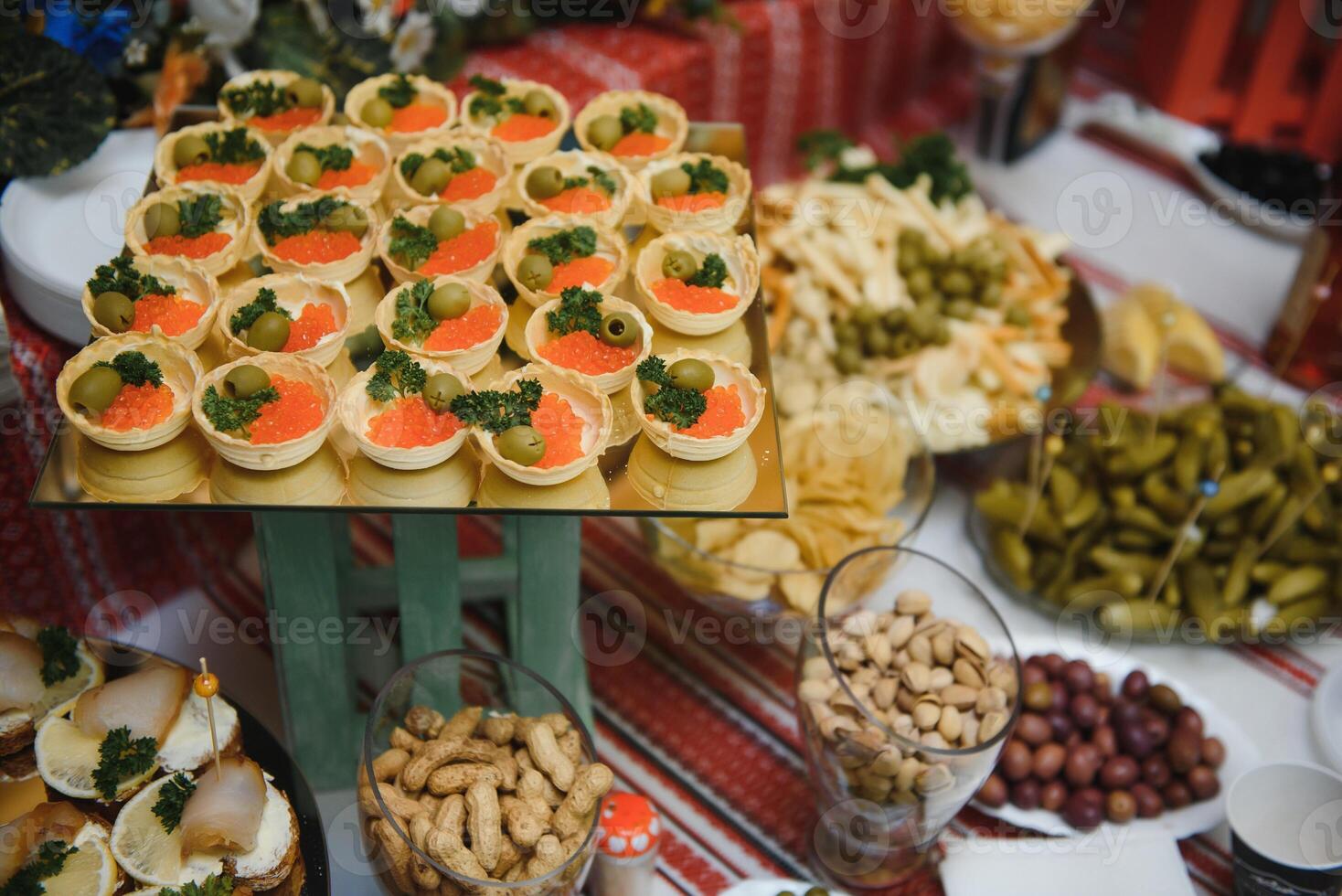 various dessert with fresh fruit on buffet line, sweet photo