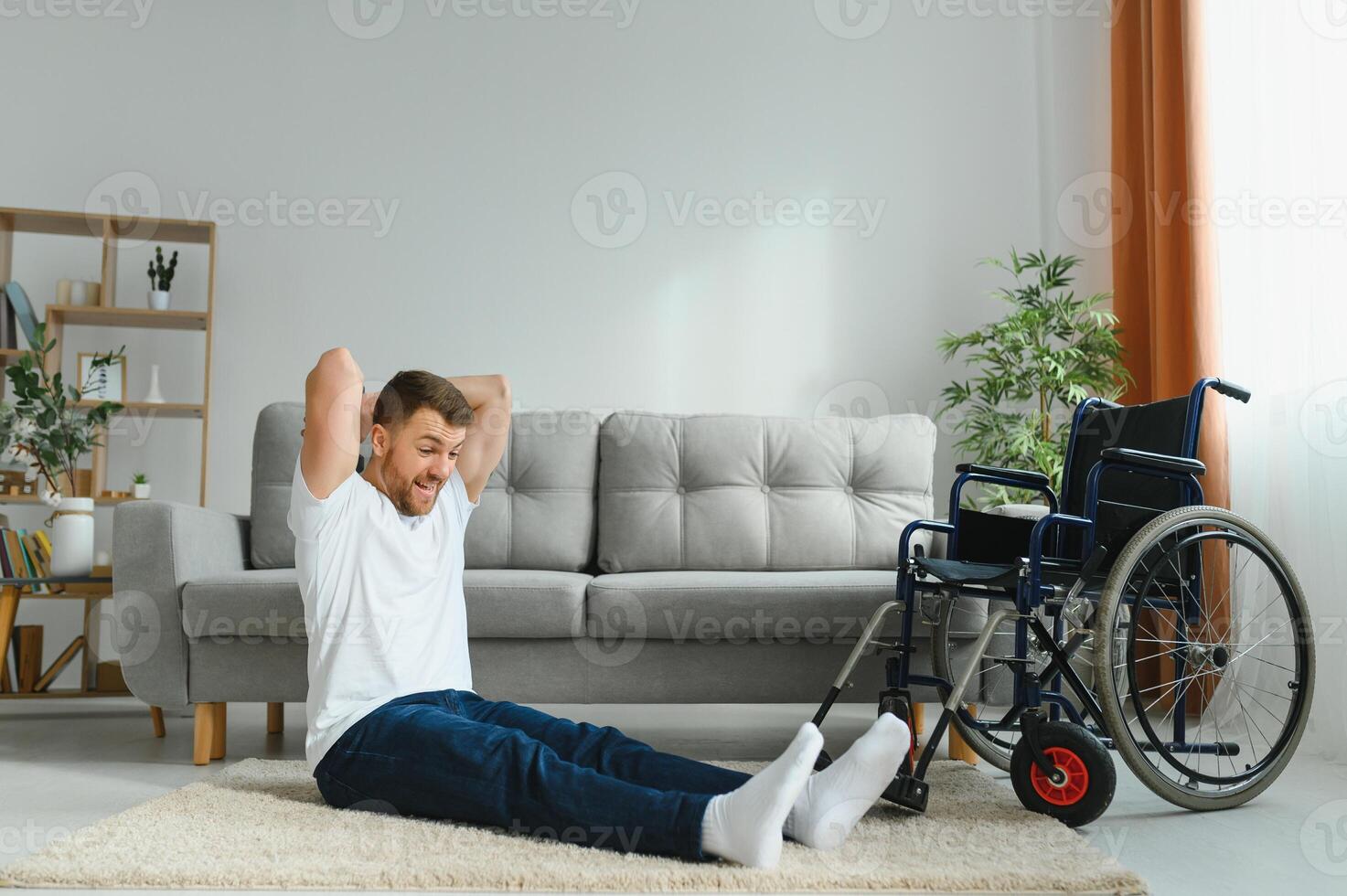 Disabled man recovering from injury at home photo