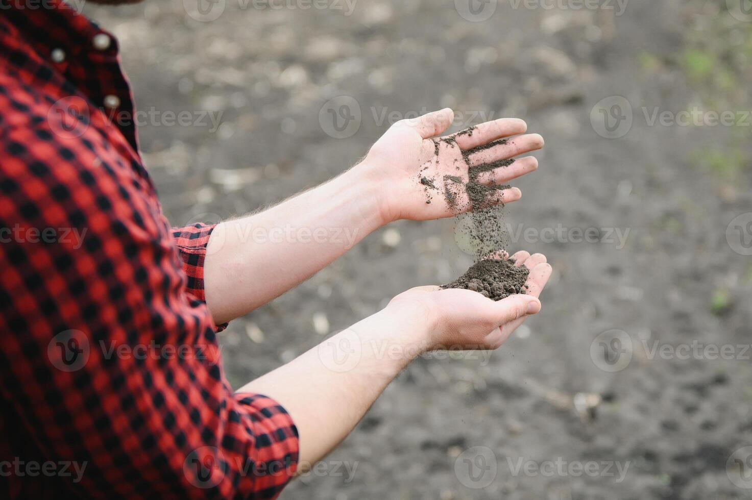 Soil in farmer arms. image with selective focus. photo