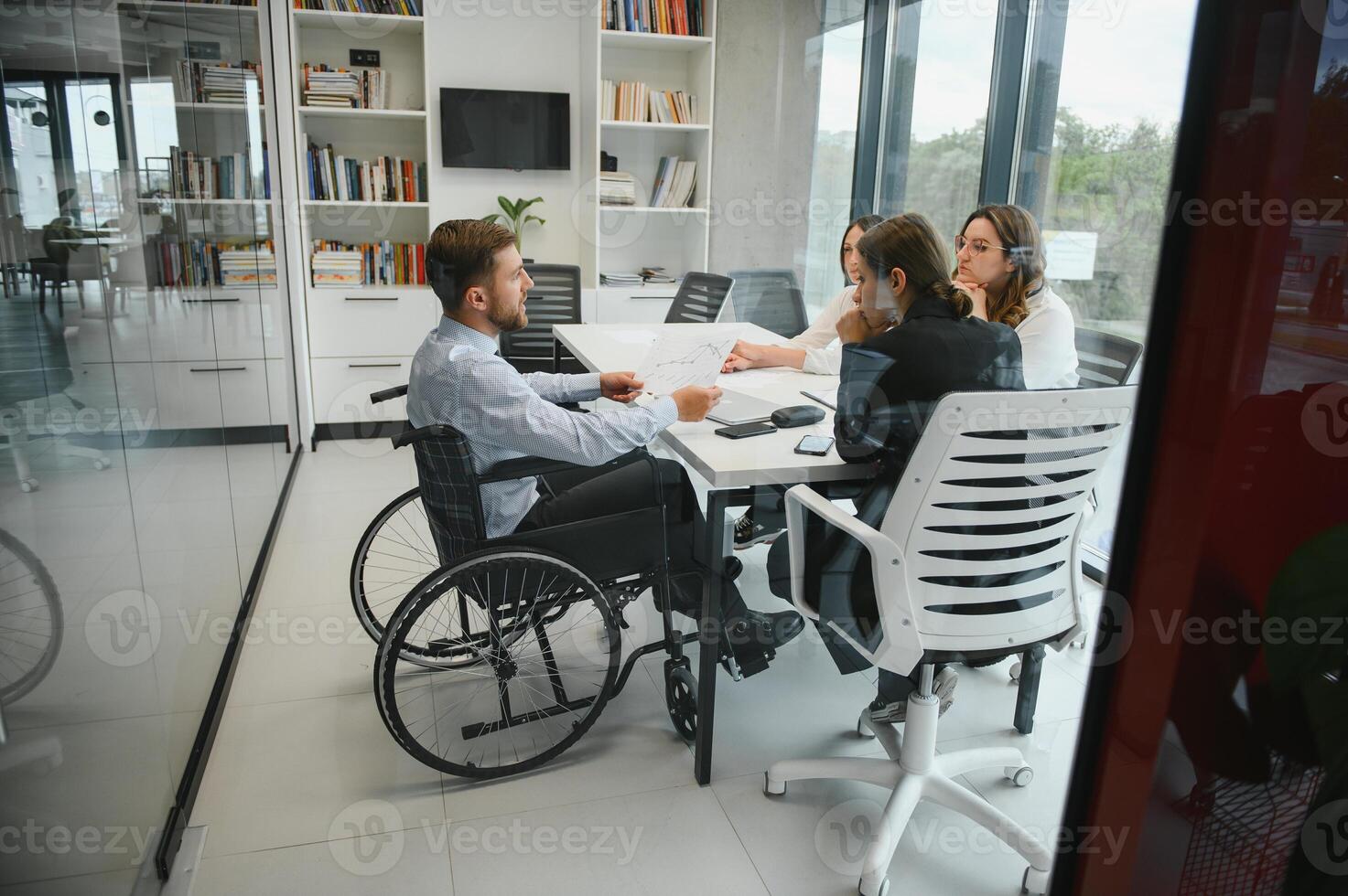 A group of business people partners during a set team meeting in the modern office. Teamwork concept photo