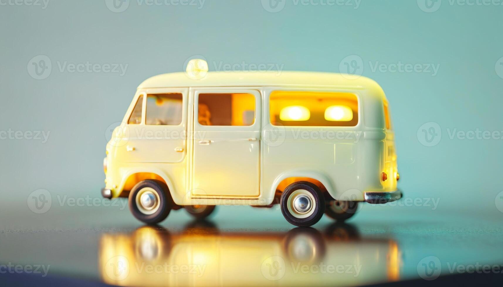 photo of mini van toy with glowing light,