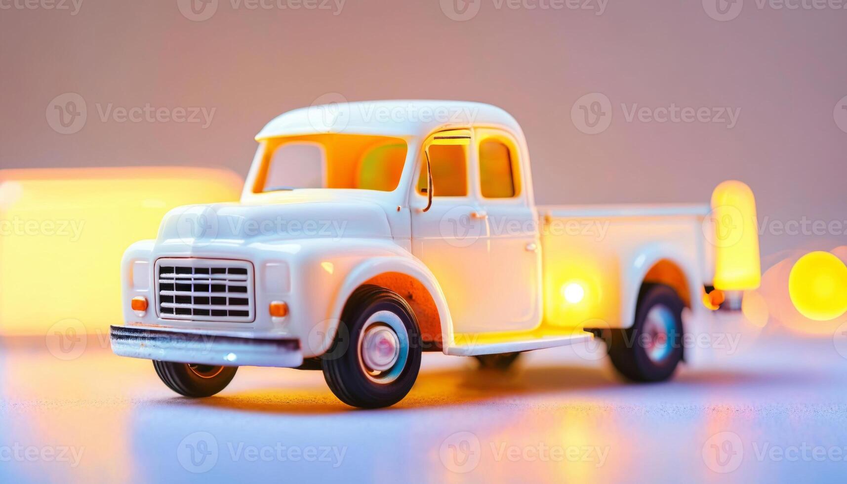 photo of mini truck toy with glowing light,