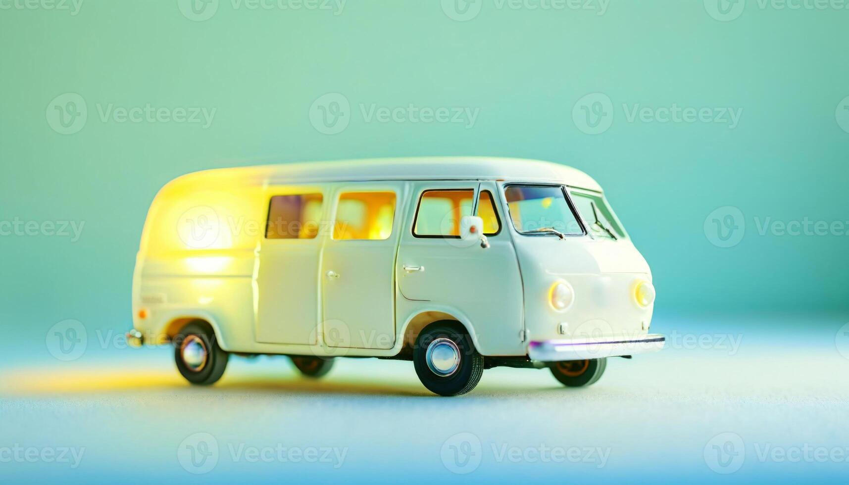 photo of mini van toy with glowing light,
