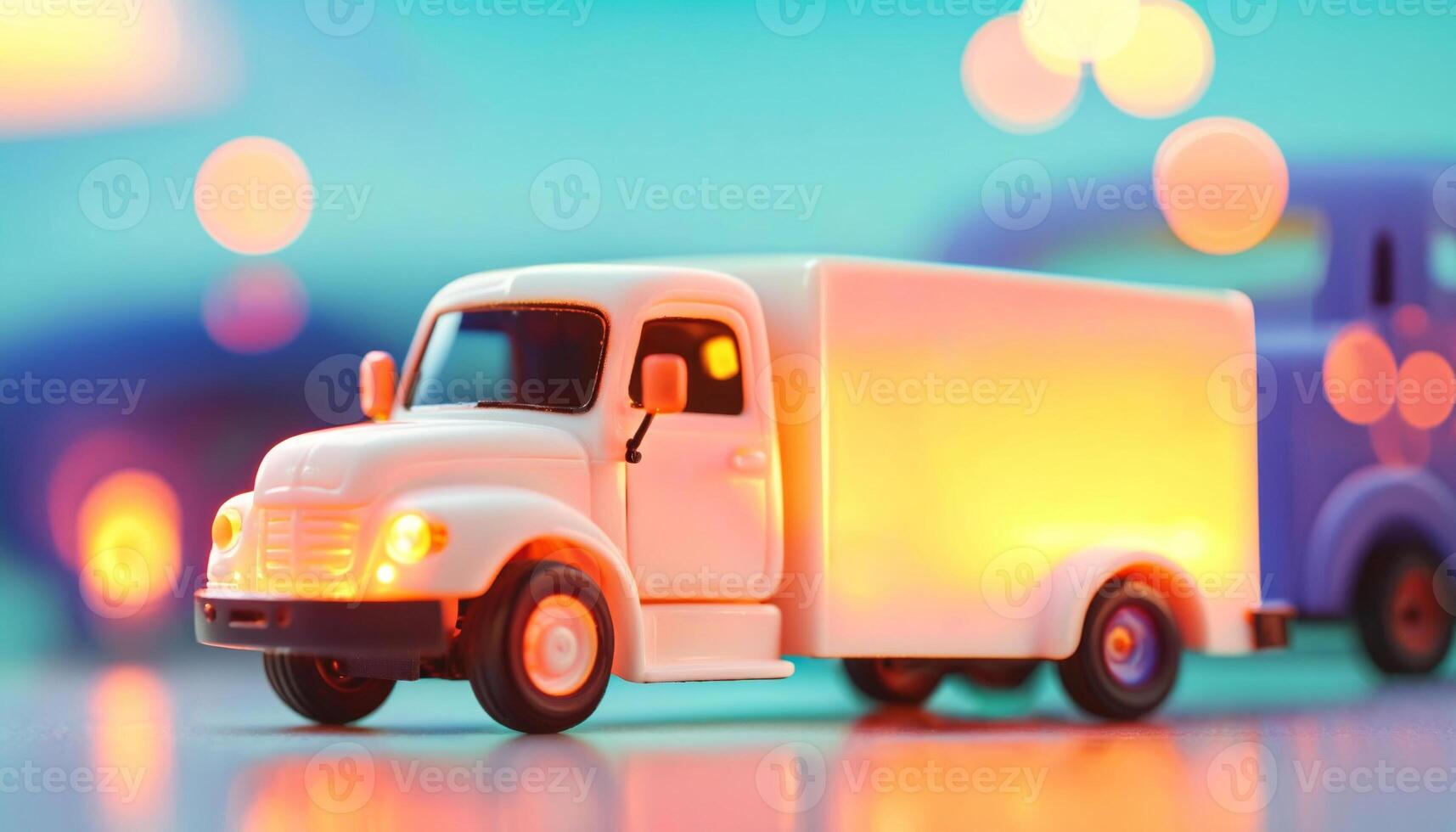 photo of mini truck toy with glowing light,