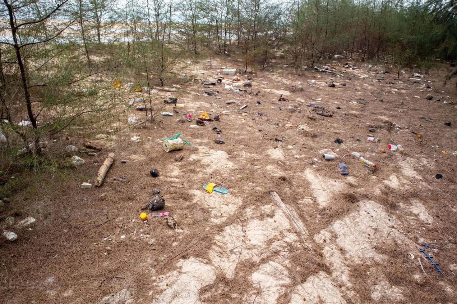 garbage and dirty Sand Beach in Pak Phanang district at at Nakornsrithammarat, Thailand photo