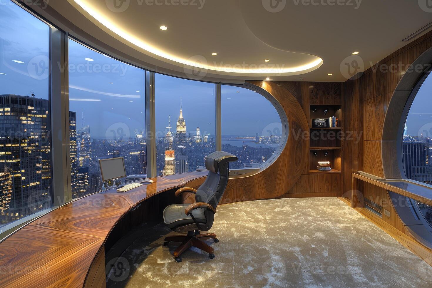Art modern nouveau office design, infusing sophistication creativity workspace aesthetics, sleek lines, bold accents, functional elegance to inspire productivity innovation contemporary corporate photo
