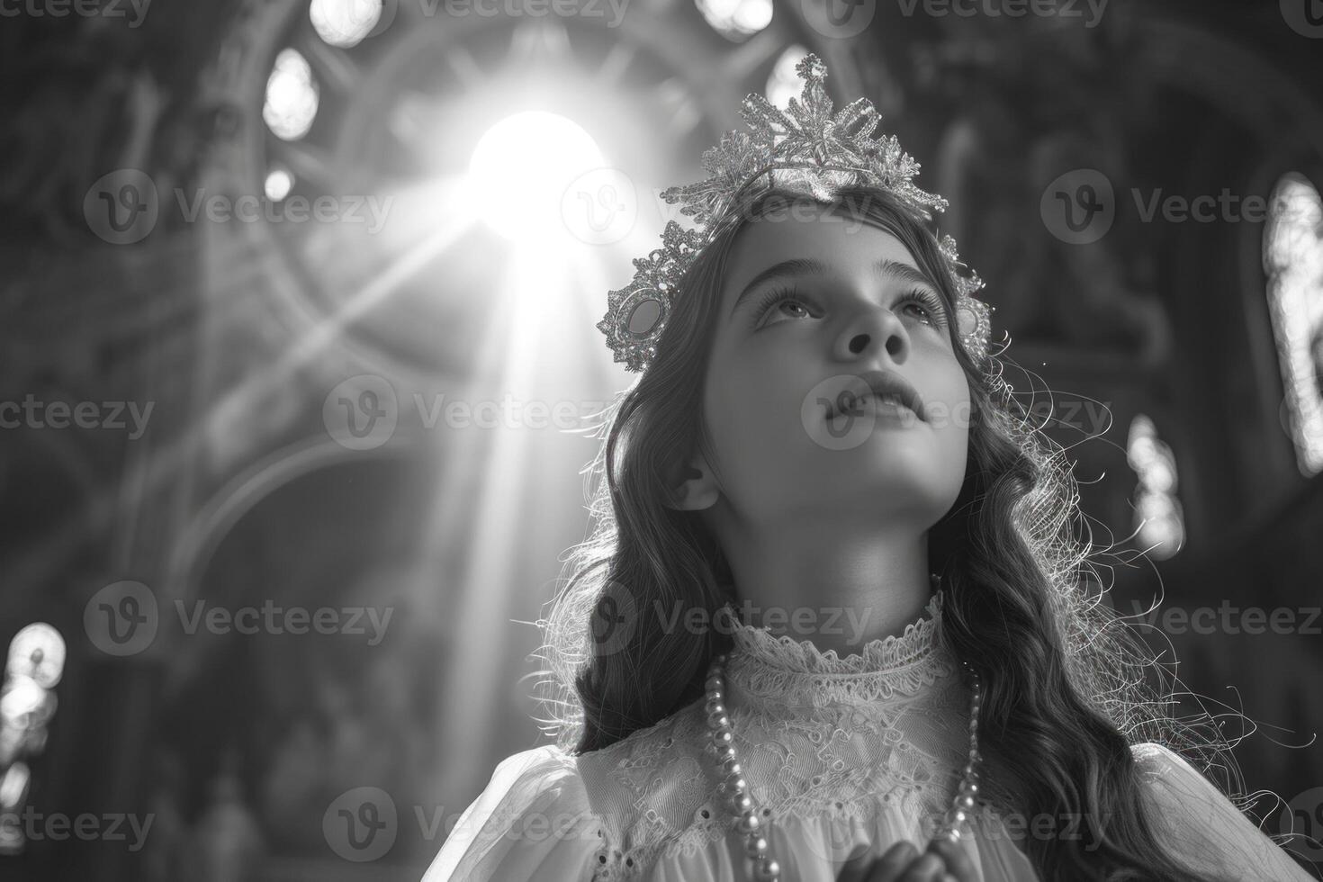 Sacred milestone - capturing the essence of first communion in a tender and symbolic portrayal, where young believers embrace the solemnity and spirituality of this significant rite photo