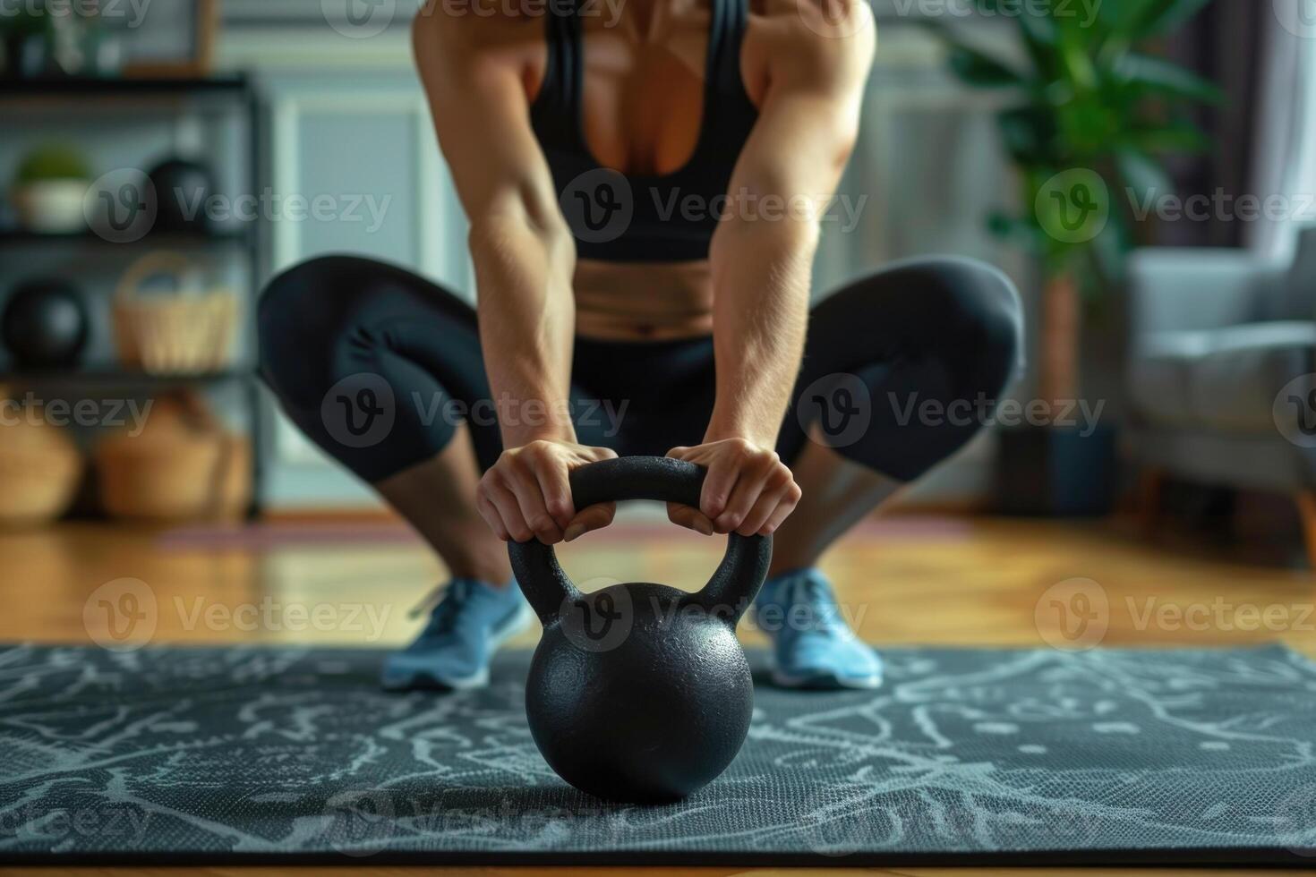 Home workouts with home gym, convenient fitness solutions for busy lifestyles, transforming living space into personal fitness sanctuary, achieving health and wellness goals from comfort of home. photo