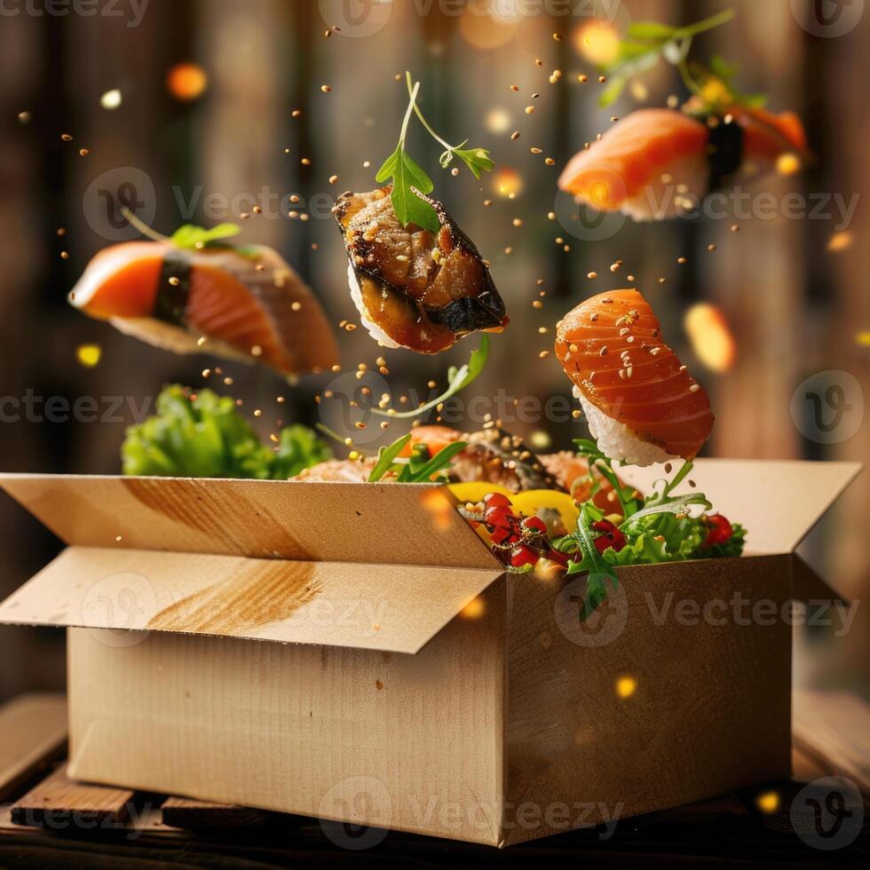 Meal delivery, convenient and delicious food brought to your doorstep, enjoy variety of freshly prepared meals tailored to your preferences dietary needs, saving time and effort in meal preparation. photo