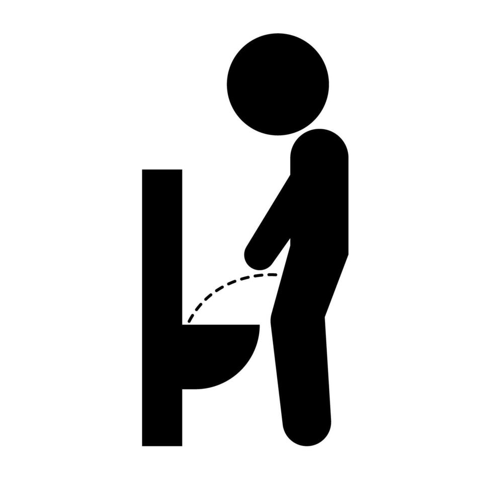 Peeing man and male urinal silhouette icon. vector