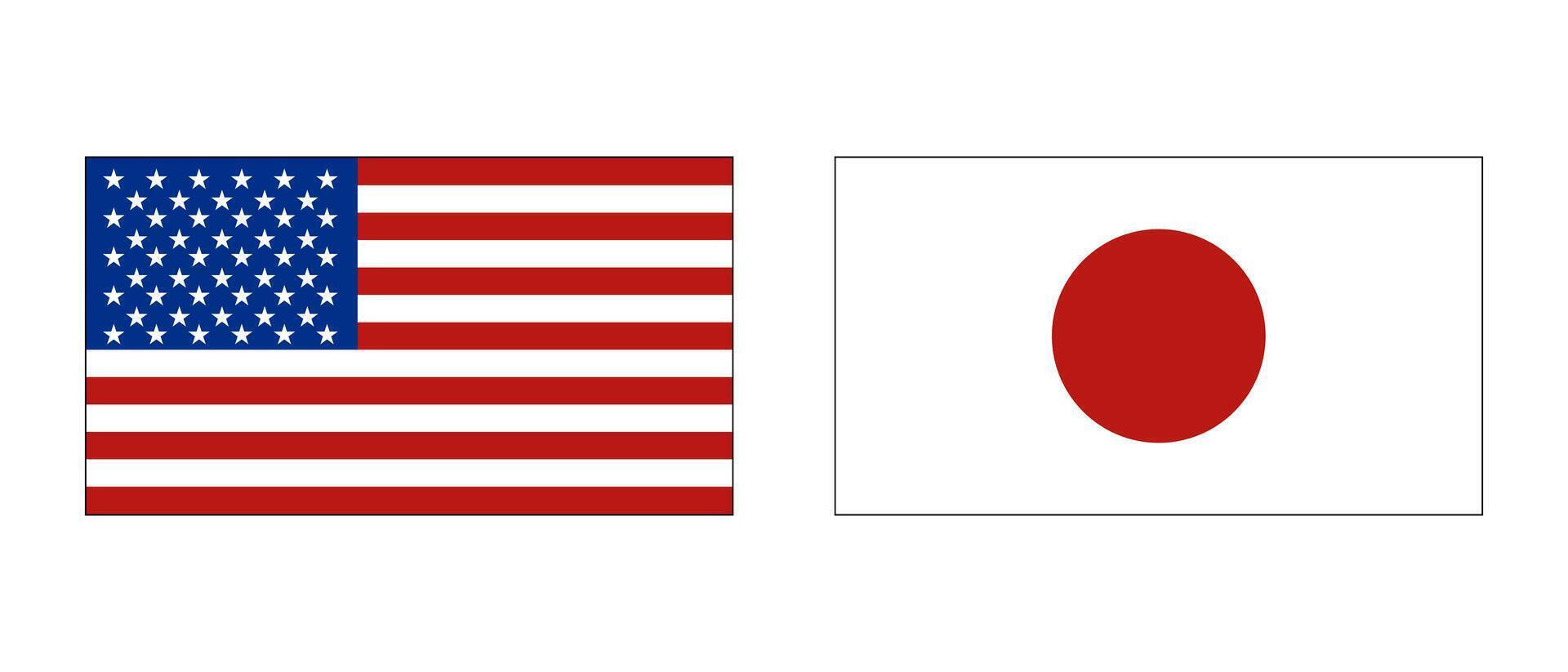 United States and Japanese flags icon set. vector