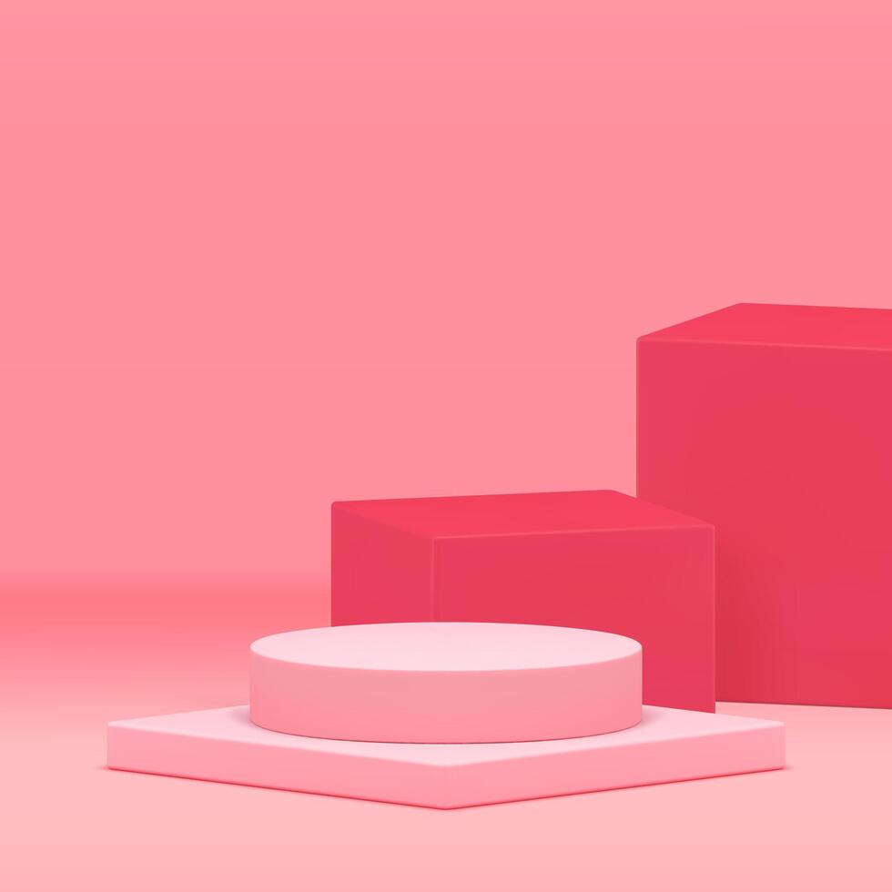 Pink 3d podium pedestal elegant geometric display for product show realistic illustration vector