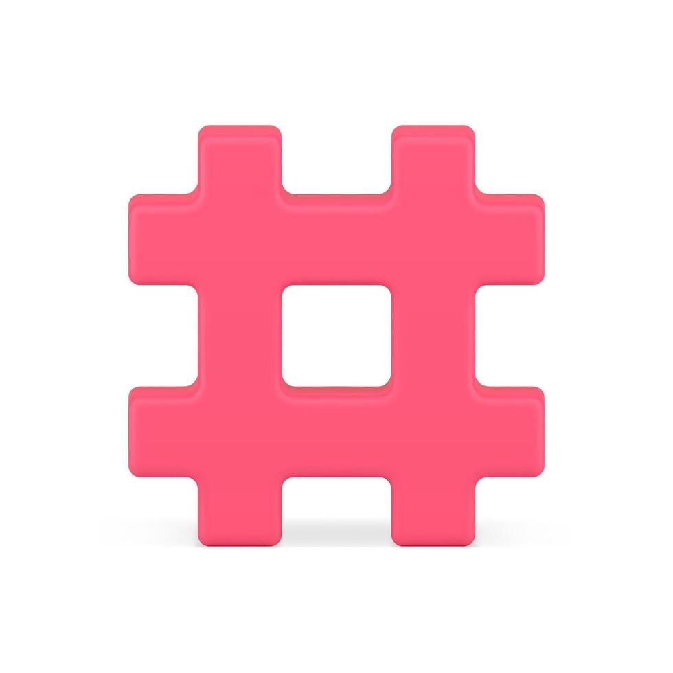 Bright red hashtag grid 3d icon illustration. Simple hash tag emblem for communication vector