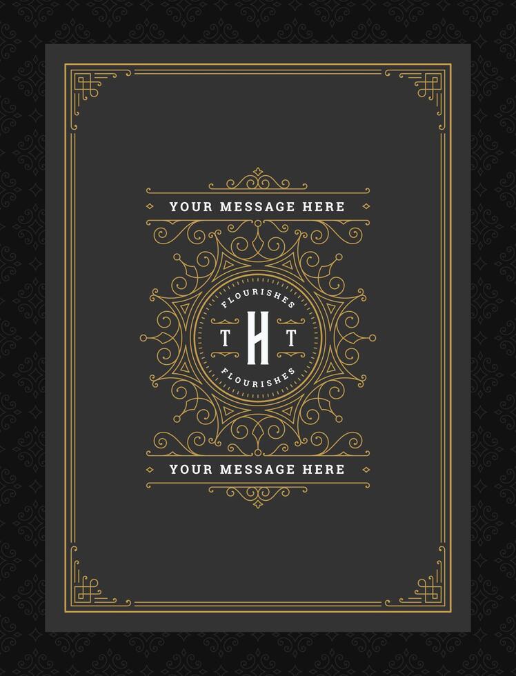 Vintage ornament greeting card calligraphic ornate swirls and vignettes frame design template vector