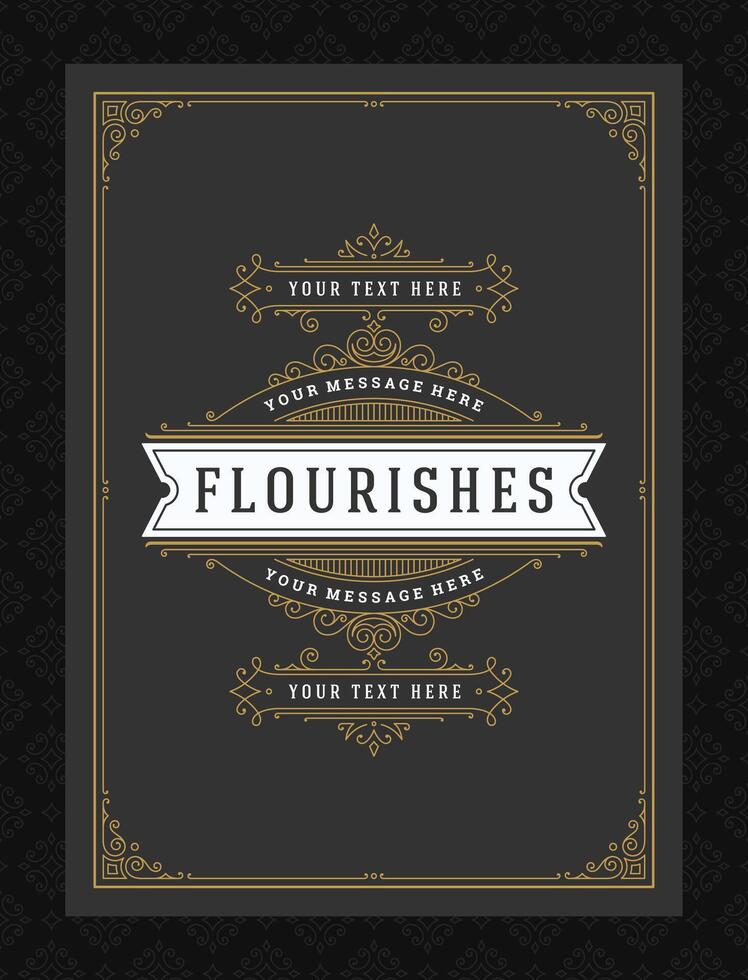 Vintage ornament greeting card calligraphic ornate swirls and vignettes frame design template vector