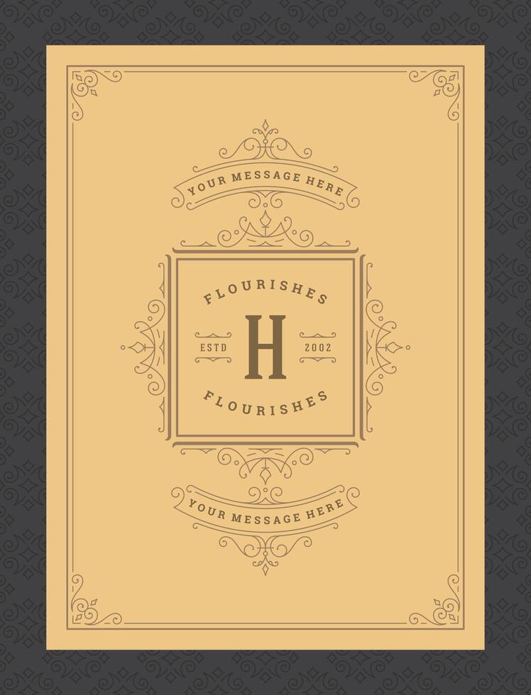 Vintage ornament greeting card calligraphic ornate swirls and vignettes frame design template vector