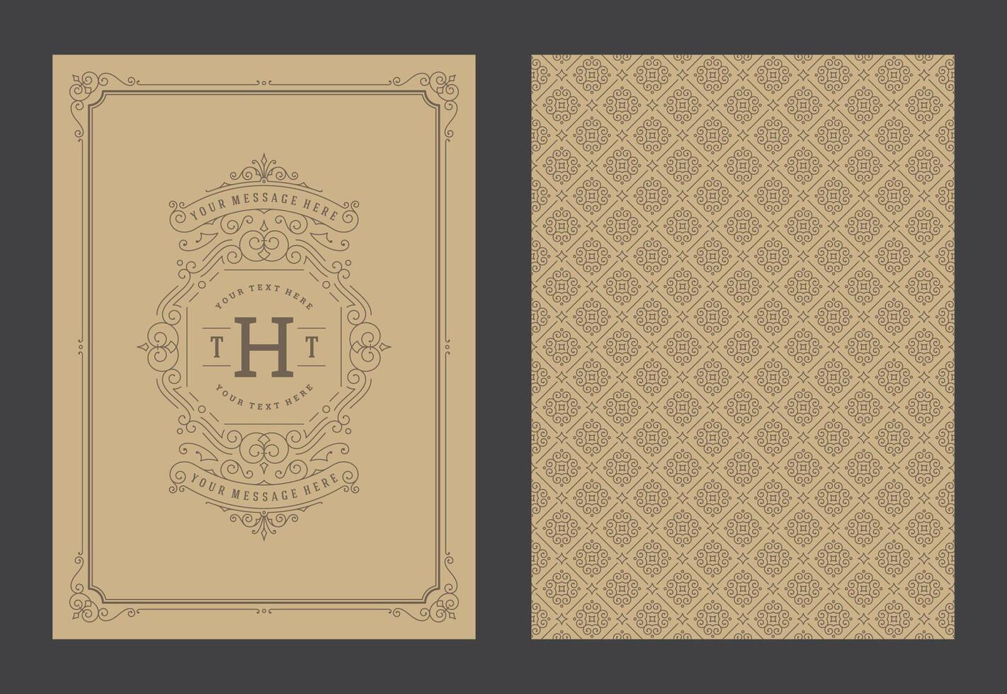 Vintage ornament greeting card calligraphic ornate swirls and vignettes frame design template vector