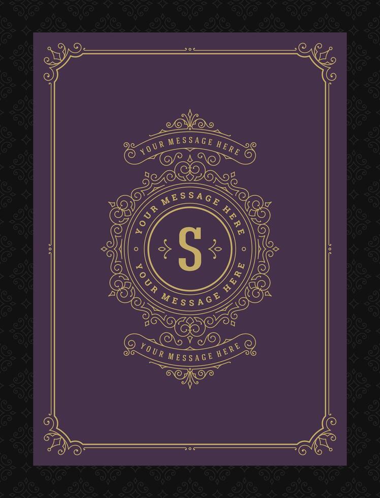 Vintage ornament greeting card calligraphic ornate swirls and vignettes frame design template vector