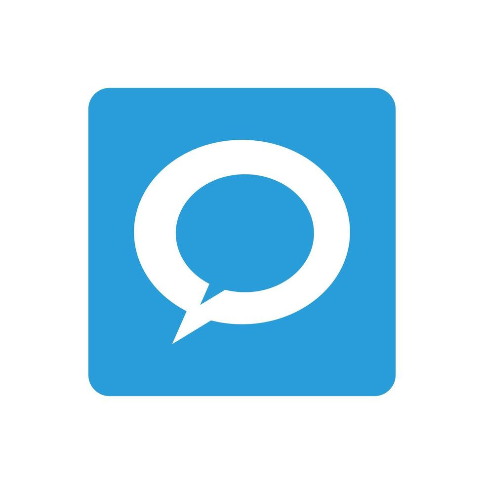 Chat sign icon. Speech bubble symbol. Blue square button. illustration of bubble chat. Design element of chat bubble symbol for comic etc. vector