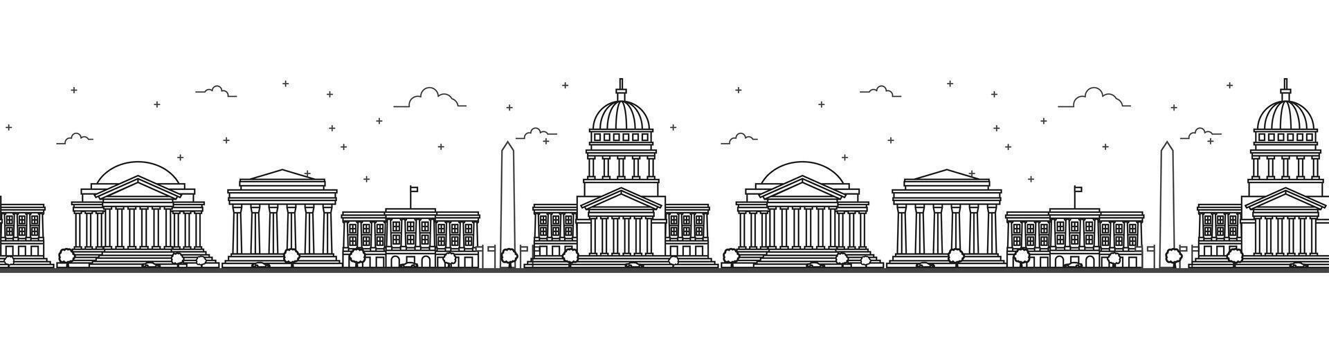 Seamless pattern with outline Washington DC USA City Skyline. Buildings Isolated on White. Illustration. Washington DC Cityscape with Landmarks. vector