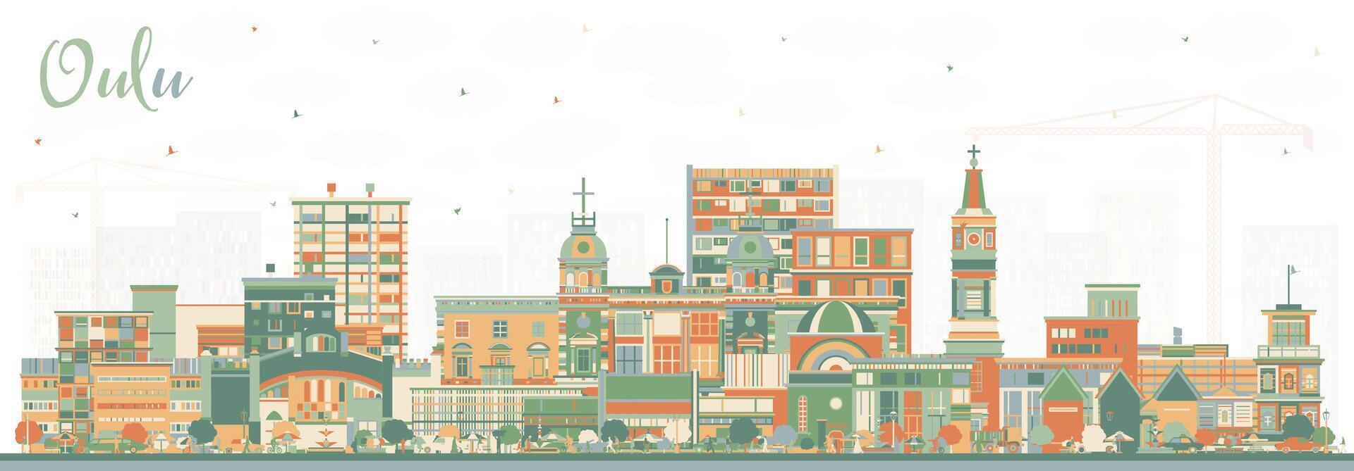 Oulu Finland city skyline with color buildings. Oulu cityscape with landmarks. Business travel and tourism concept with modern and historic architecture. vector