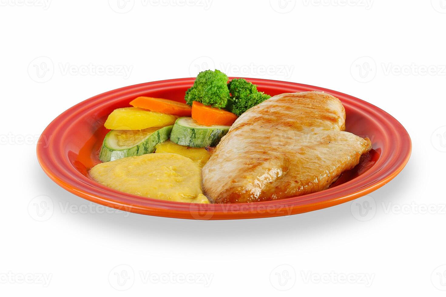 grilled chicken with vegetables and cassava puree photo