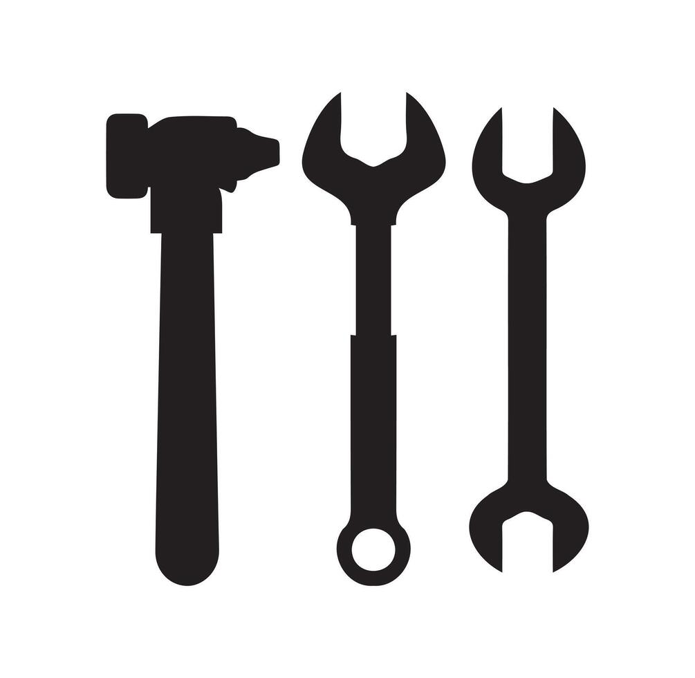 Tools icons for the site. Set of tools. Metal wrench and hammer, screwdriver isolated hardware store vector
