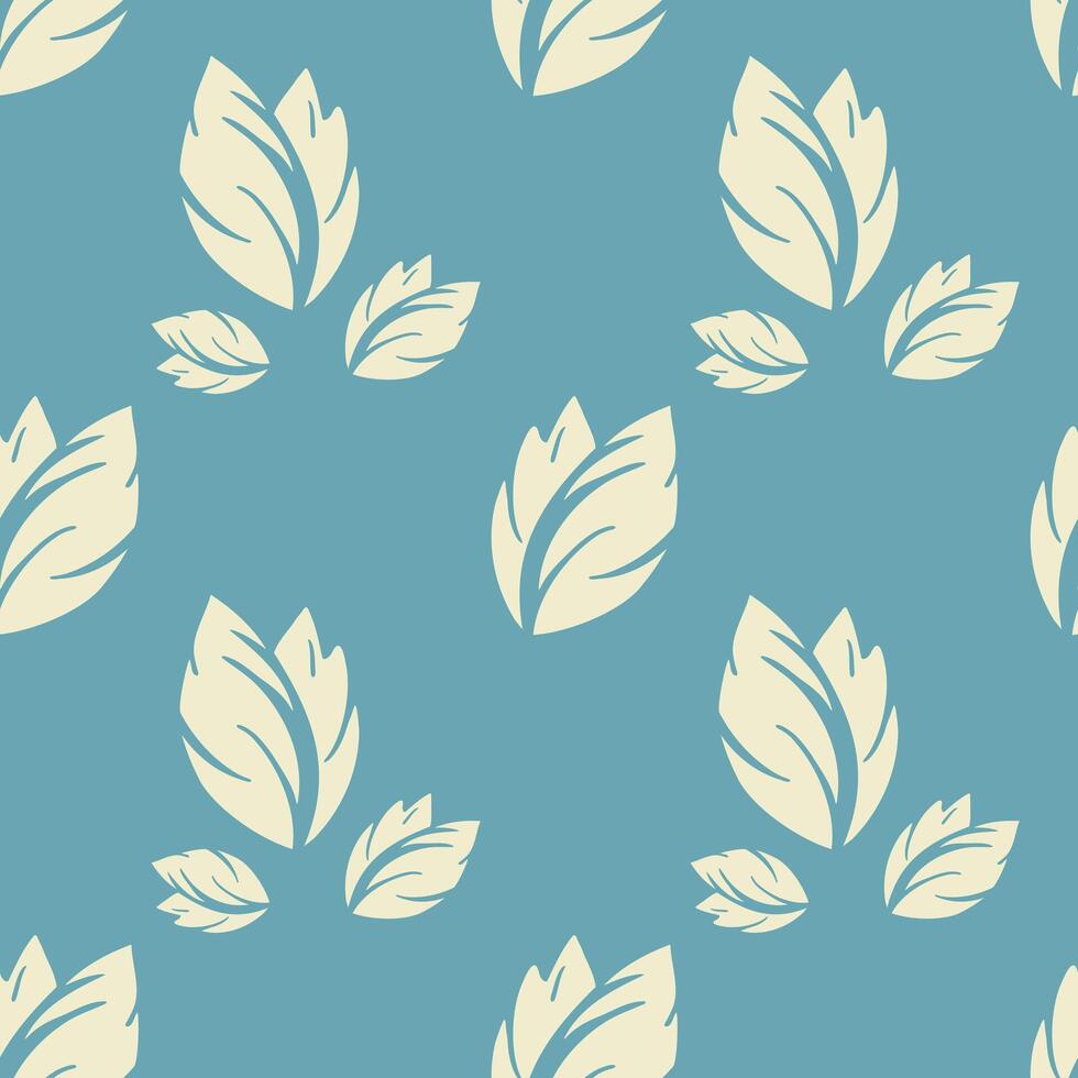 Elegant blue pattern with beige leaves stylized. vector