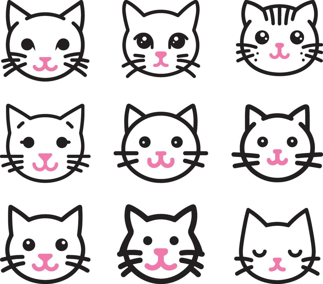 Cute cartoon cat doodle set. Funny icons. Hand drawn sketch style cat characters faces. vector