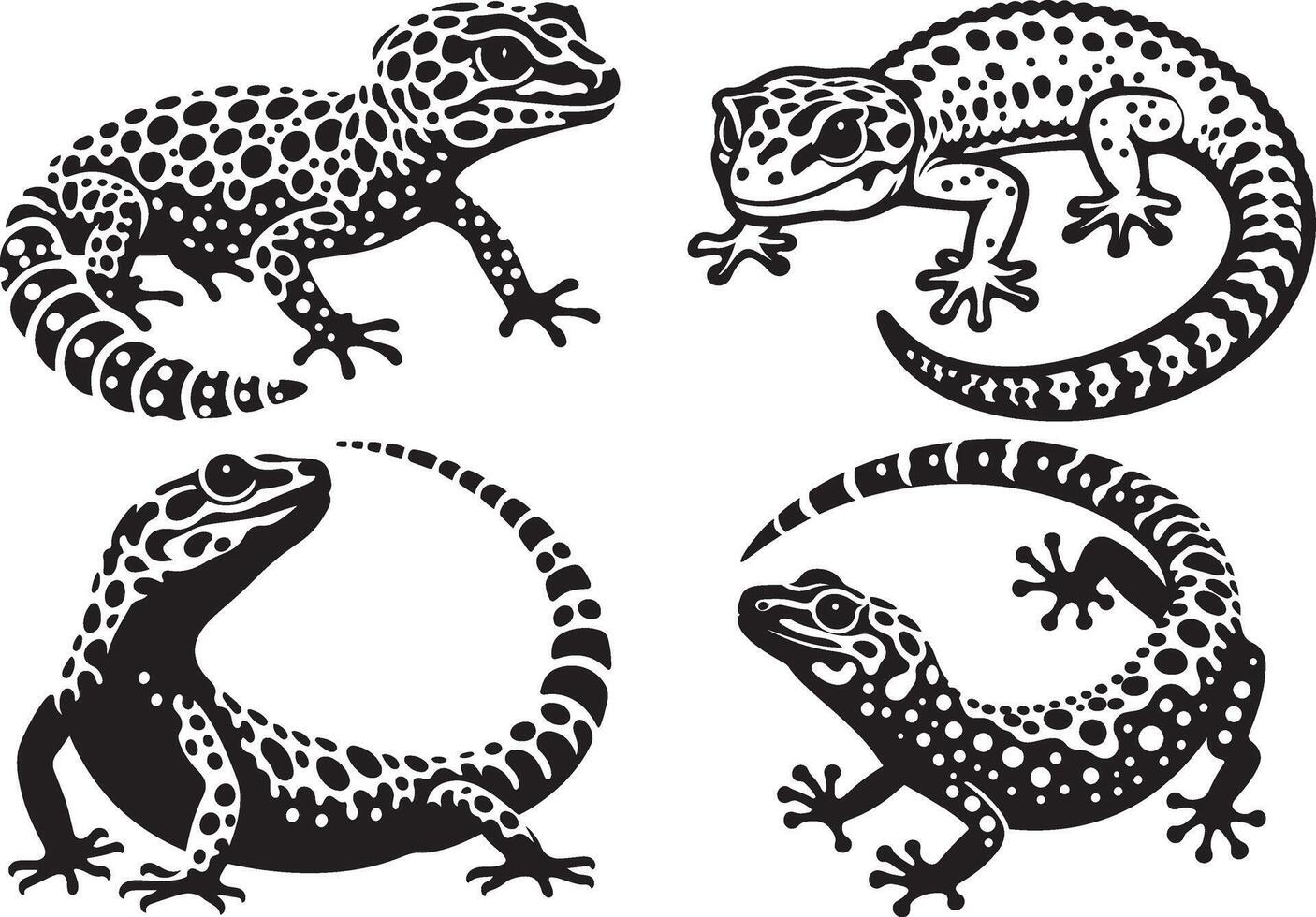 Leopard Gecko silhouette illustration set. vector