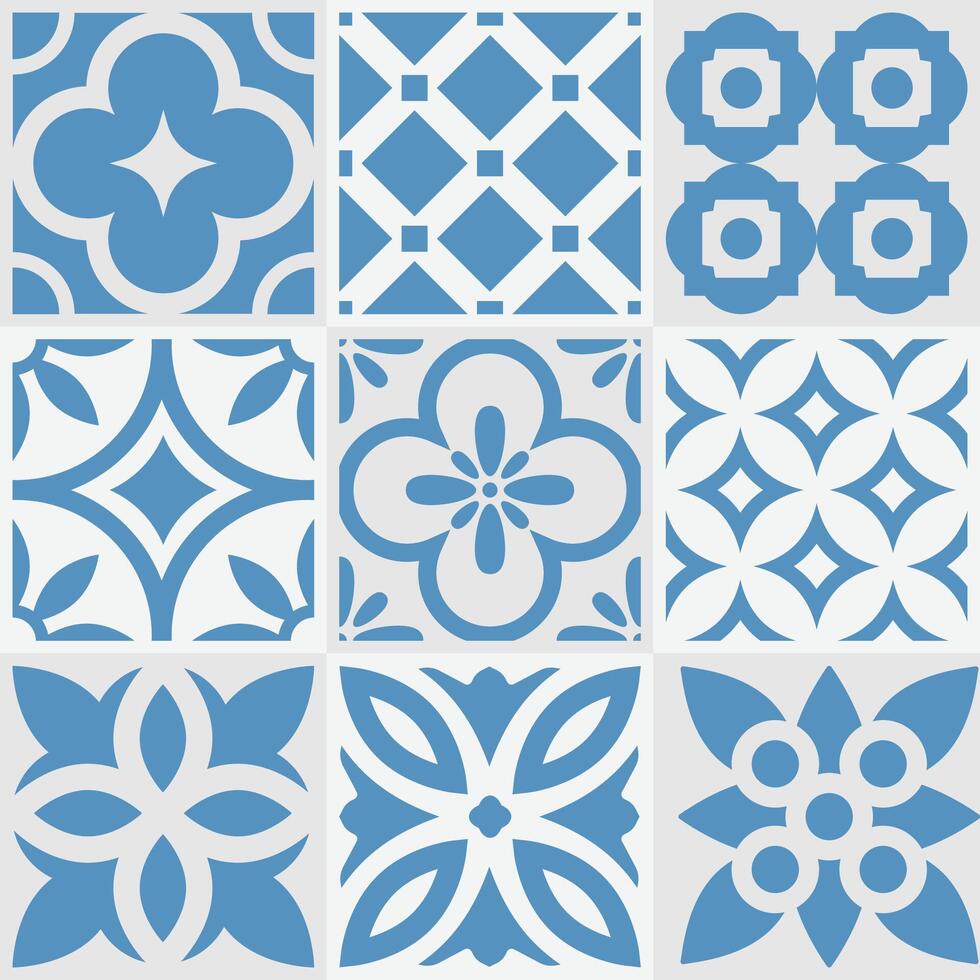 Set Decorative Blue Tile vector