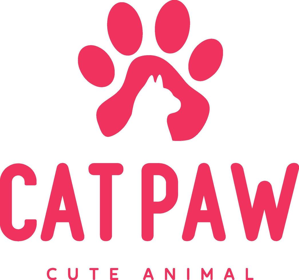 pink minimalist cat paw logo design vector