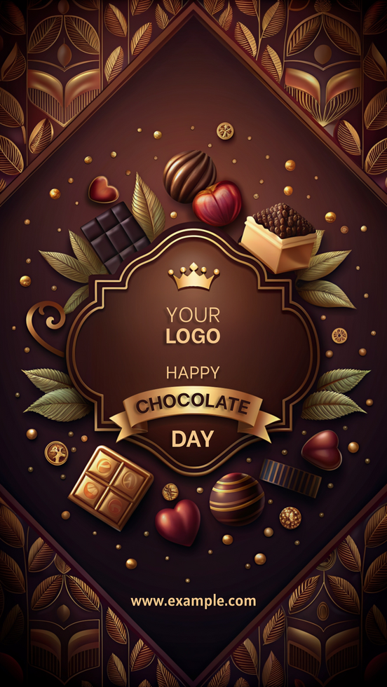 A chocolate themed poster with a crown and a bunch of chocolate treats psd