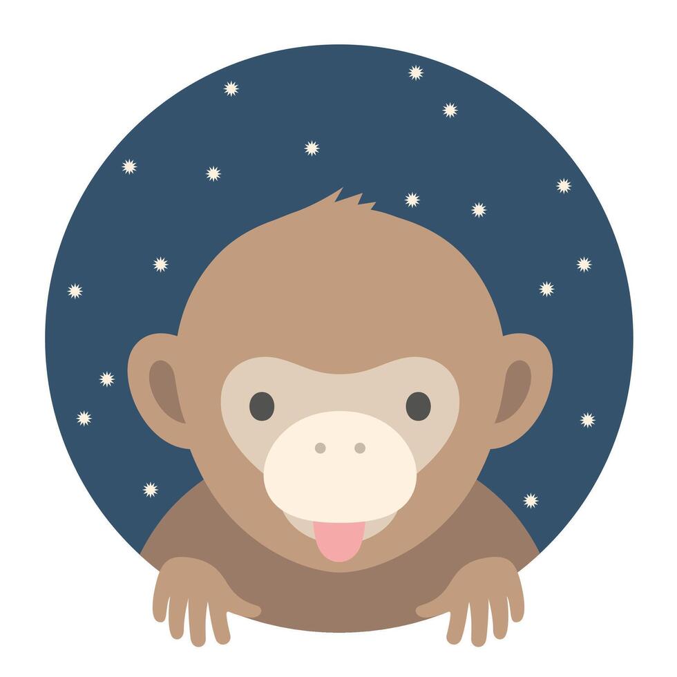 Animal set. Portrait in flat graphics - Monkey. illustration. vector