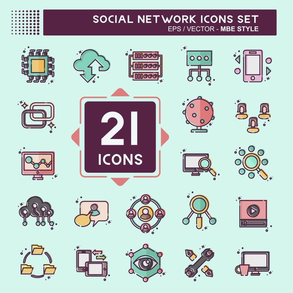 Icon Set Social Network. related to Internet symbol. MBE style. simple design illustration vector