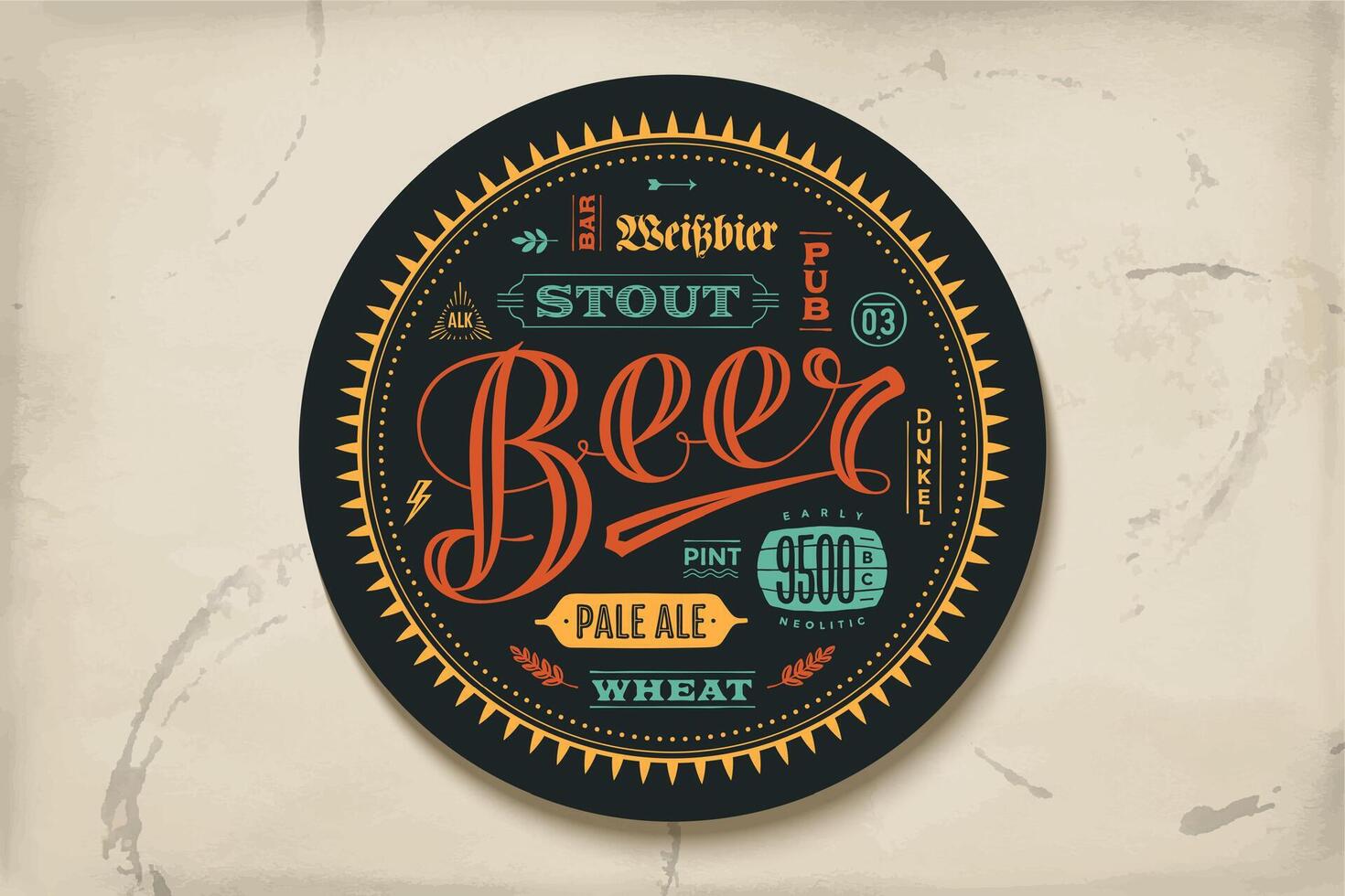 Coaster for beer with hand drawn lettering vector