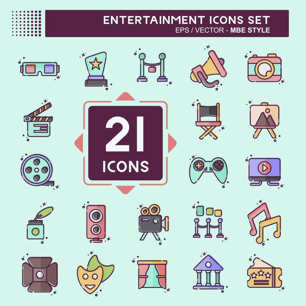 Icon Set Entertainment. related to Hobby symbol. MBE style. simple design illustration vector