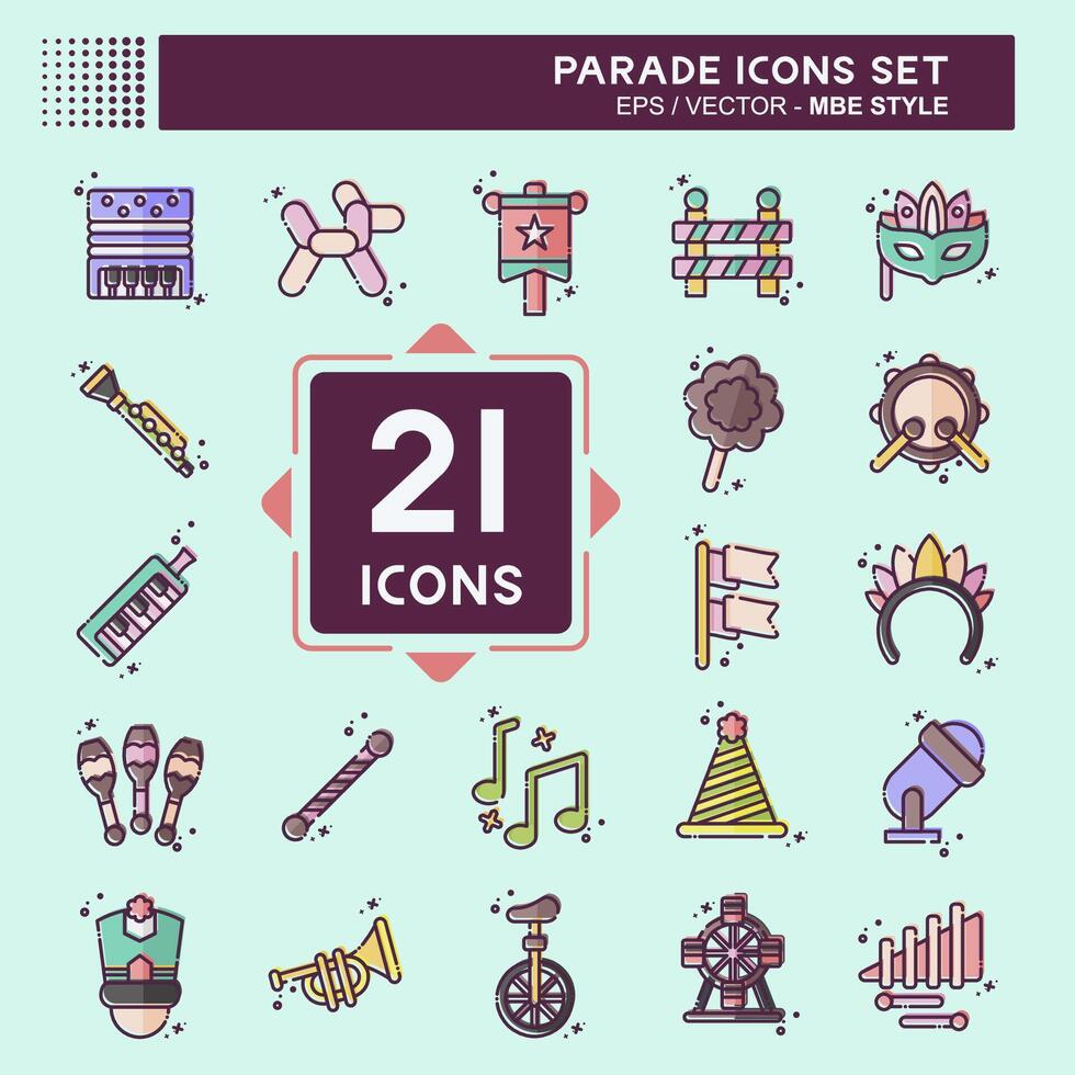 Icon Set Parade. related to Festival symbol. MBE style. simple design illustration vector