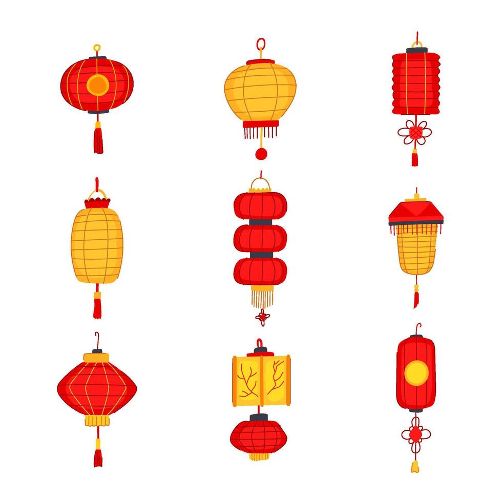chinese lamp set cartoon illustration vector
