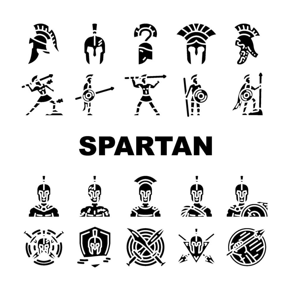 spartan warrior helmet icons set vector