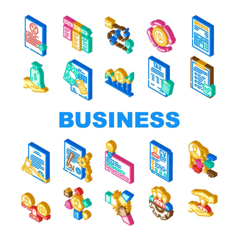 business process technology icons set vector