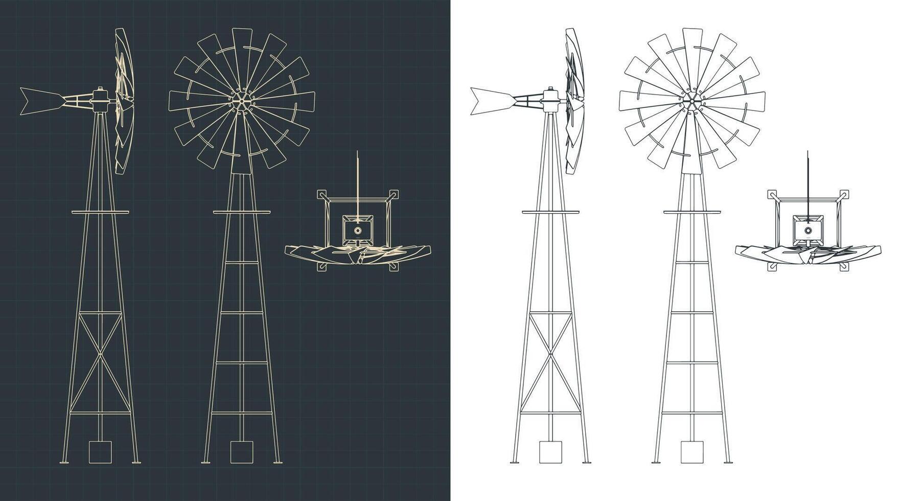 Farm Windmill Drawings vector