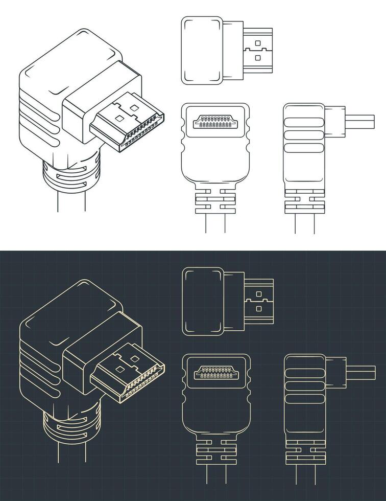 HDMI Male angular plug blueprints vector