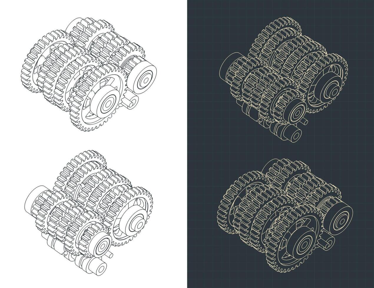 Sequential transmission isometric blueprints vector