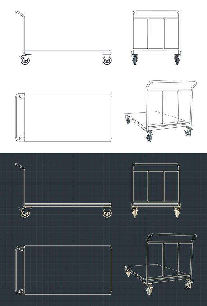 Platform trolley blueprints vector