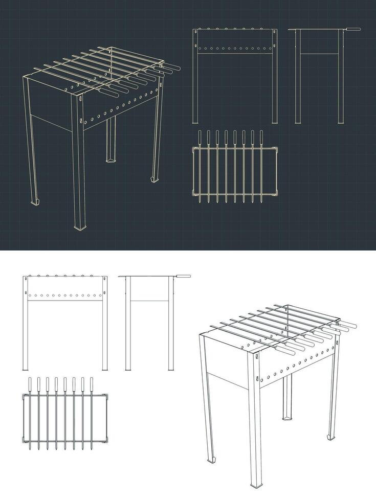 Barbecue blueprints illustrations vector