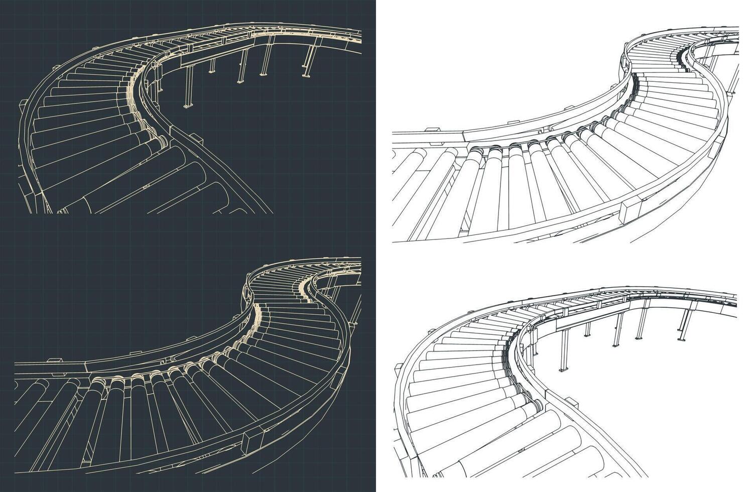 Conveyor roller line drawings vector