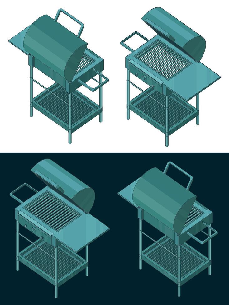 Barbecue color isometric drawings vector
