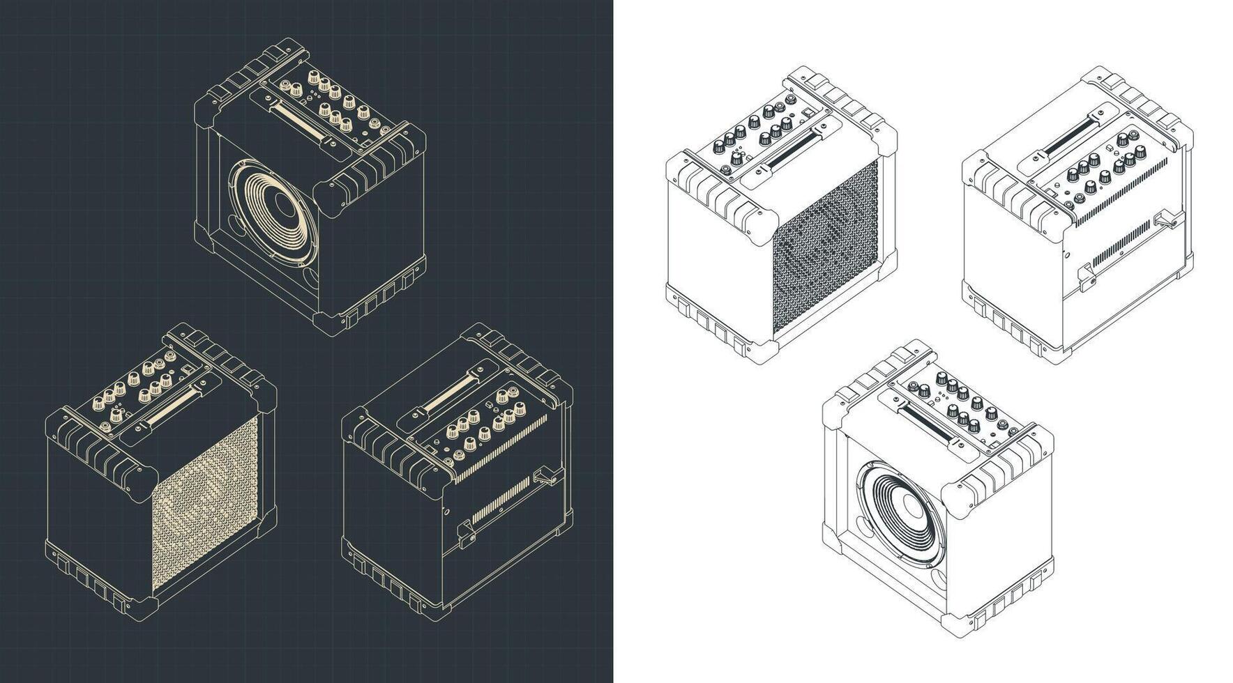 Guitar combo amplifier blueprints vector
