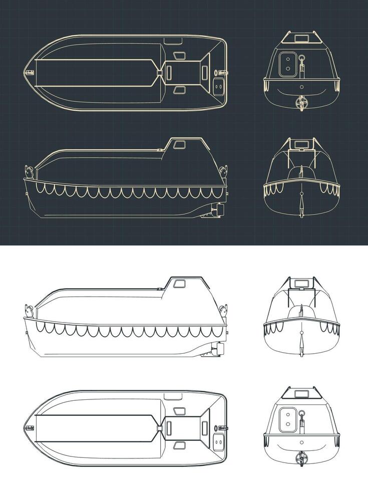 Lifeboat blueprints illustrations vector